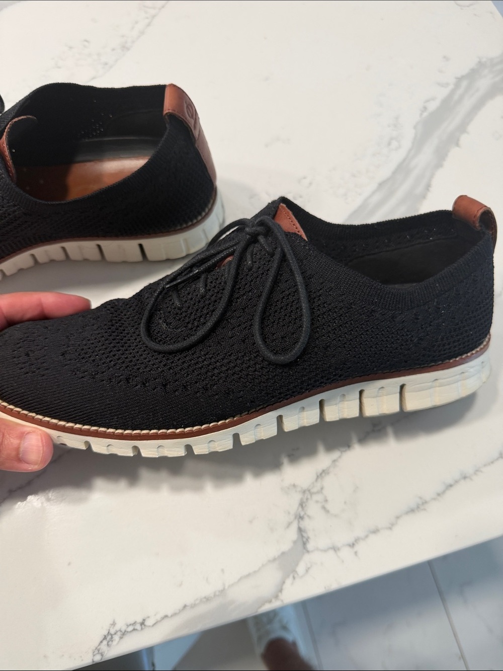 Cole Hahn Men's Knit Derby in Black with Brown Trim
